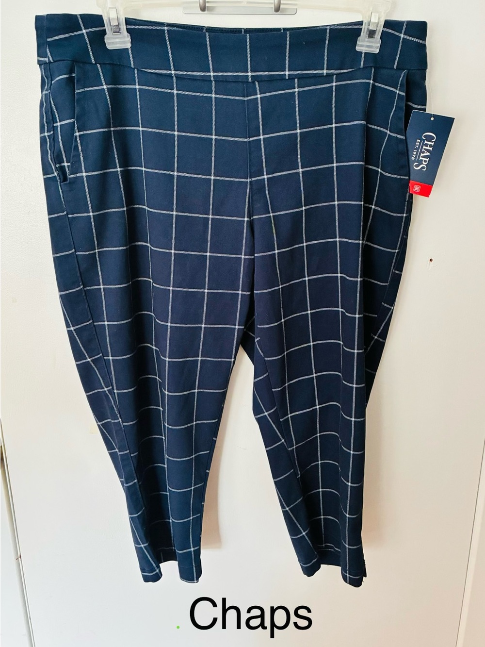 264 NWT CHAPS Navy Windowpane Stretch Chinos